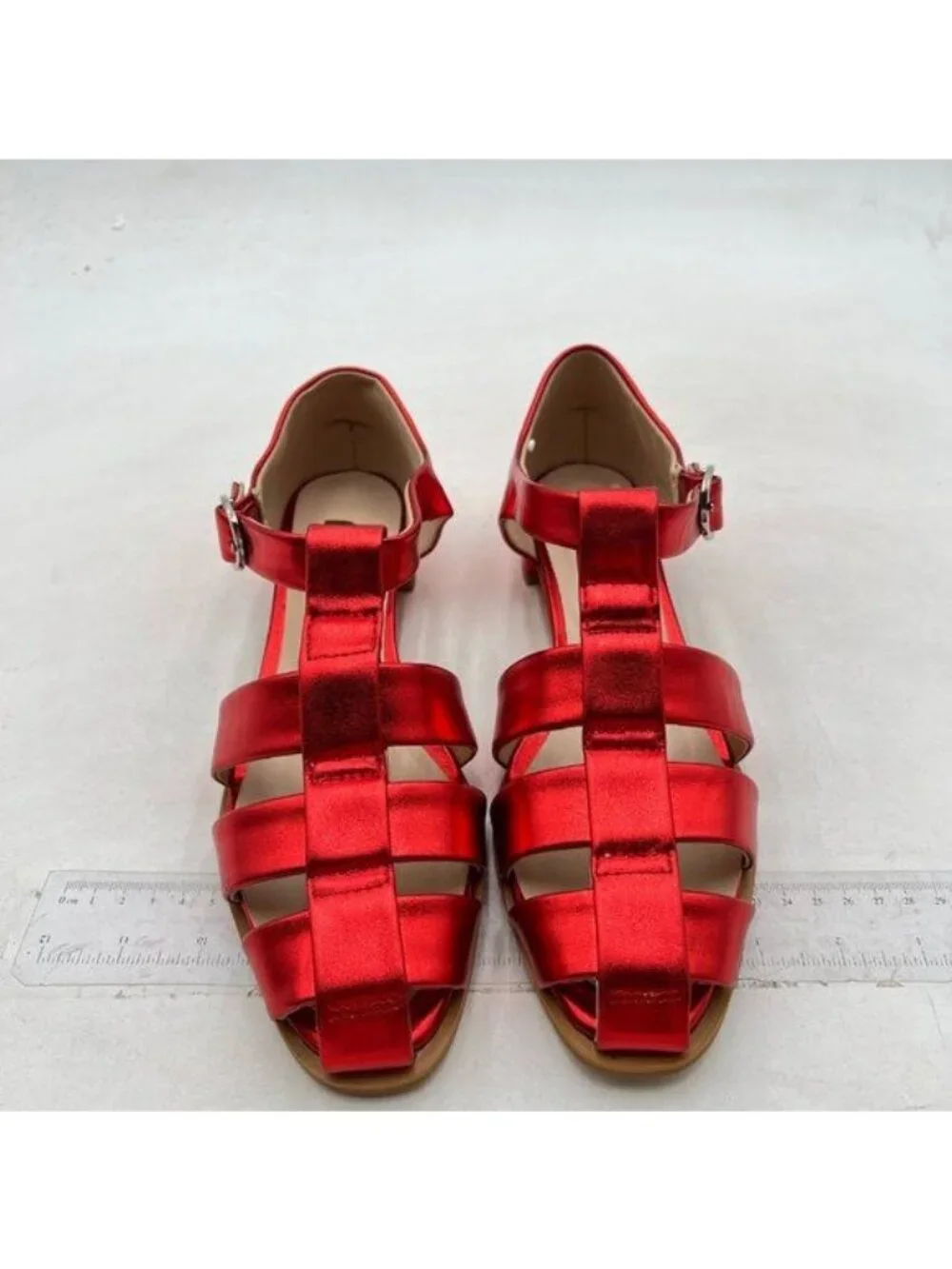 FSJ Women Retro Closed Toe Flats Sandals Low Block Heel Woven Roman Ankle Strap